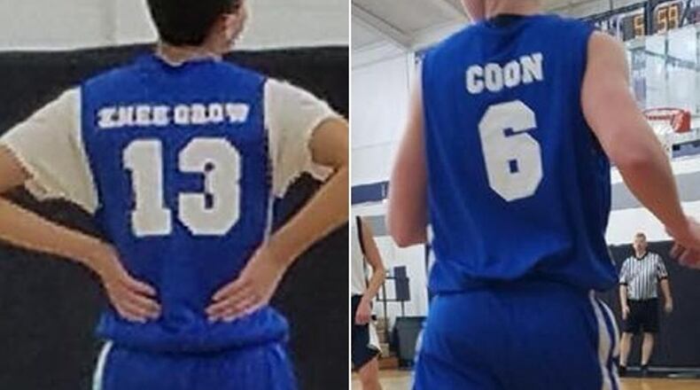 Jerseys worn by Kings schools students playing on a recreational basketball team have drawn national attention for their racist nature. Tony Rue took photos of jerseys at a recreational league basketball game held Sunday at West Clermont Middle School. Photo courtesy of WCPO-TV