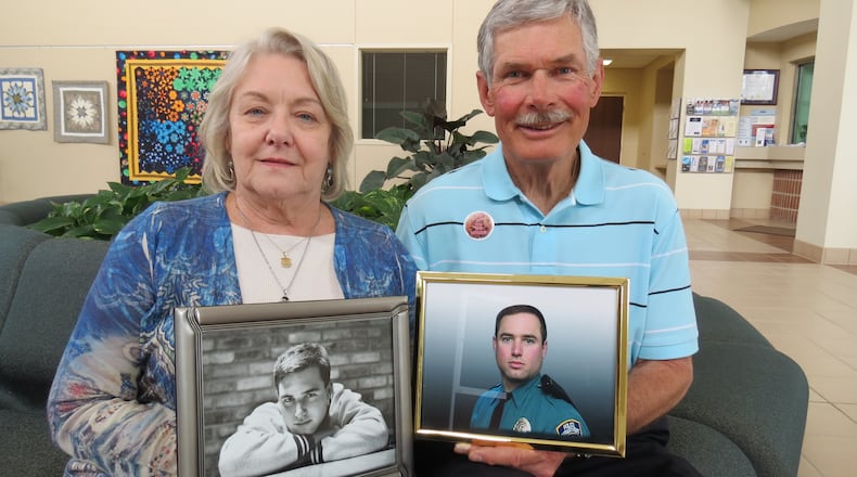Paula and John Kalaman’s son, Centerville Police Officer John P. Kalaman, was killed in 1998 while as he and other first responders were working at an accident on I-675. CONTRIBUTED / COMMUNITY BLOOD CENTER
