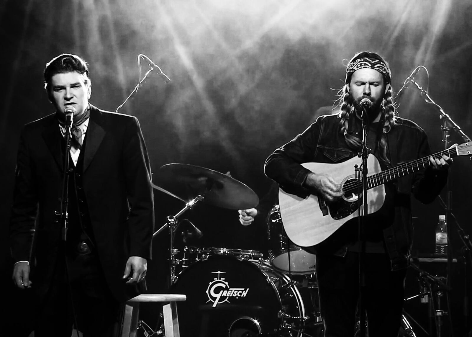 Benjamin Hale as Johnny Cash and Nic Chamberlain as Willie Nelson bring the spirit of two music legends in Waylon, Willie, Cash: Outlaws and Highwaymen, coming to the Clark State Performing Arts Center on Feb. 10, 2018. CONTRIBUTED