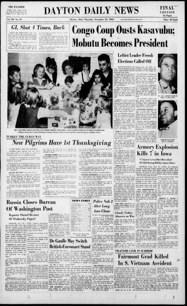 Thanksgiving Day front pages from the Dayton Daily News archives
