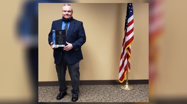 Det. Scott Lawson earned the Employee of the Year Award from West Carrollton Police Department Tuesday, Feb. 23, 2021. The award is given to an employee recognized for an act, achievement or series of events in the previous year as determined by his peers. CONTRIBUTED