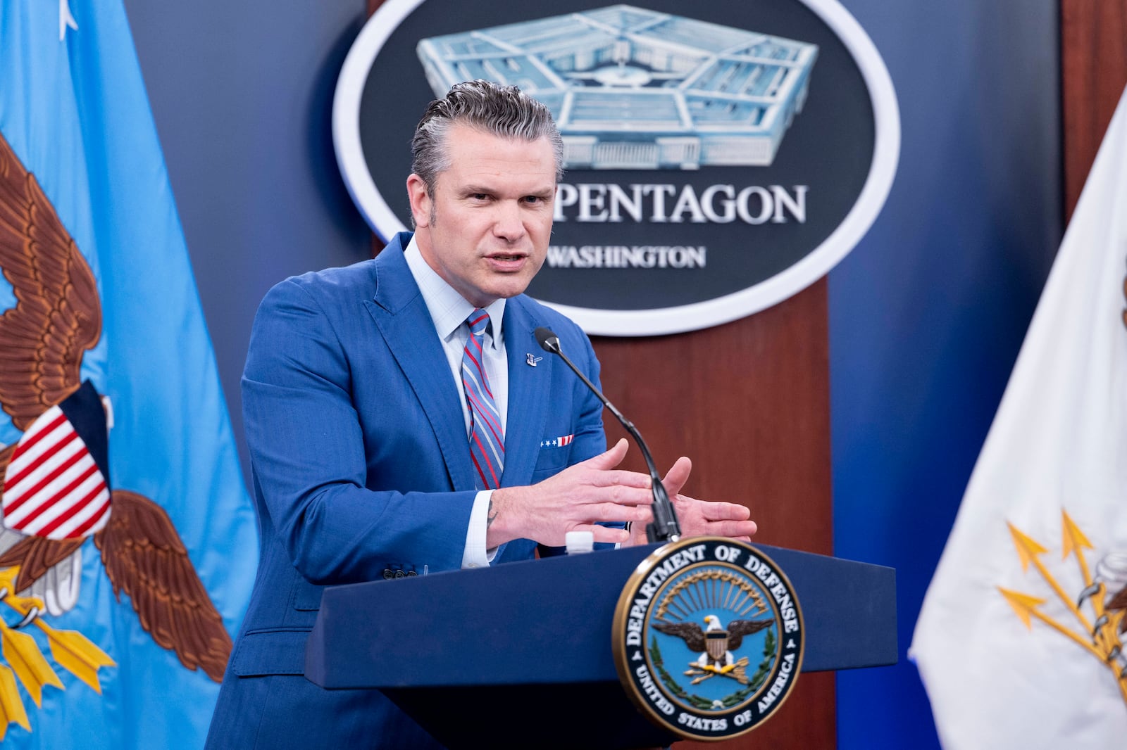 Defense Secretary Pete Hegseth speaks during a news conference at the Pentagon, Thursday, June 26, 2025 in Washington. (AP Photo/Kevin Wolf)