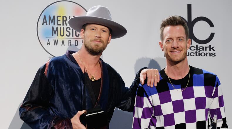 LOS ANGELES, CA - OCTOBER 09: Florida Georgia Line poses in the press room during the 2018 American Music Awards at Microsoft Theater on October 9, 2018 in Los Angeles, California. (Photo by Matthew Simmons/Getty Images For dcp)