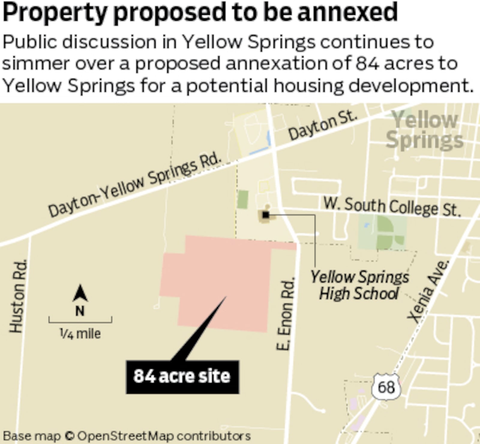 The proposed annexation of an 84-acre property on the west side of Yellow Springs.