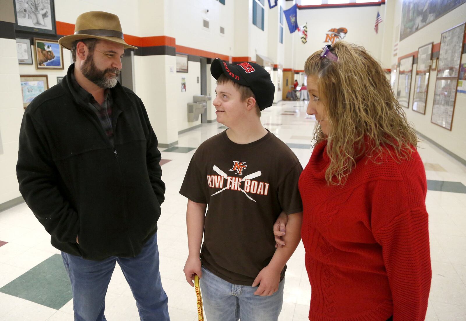 Brooks Henning, a student at National Trail High School with Down Syndrome, wrestles for his high school. His parents Jay Henning of Eaton and Tanya Henning of Eldorado, attend his practice sessions and wrestling meets. LISA POWELL / STAFF