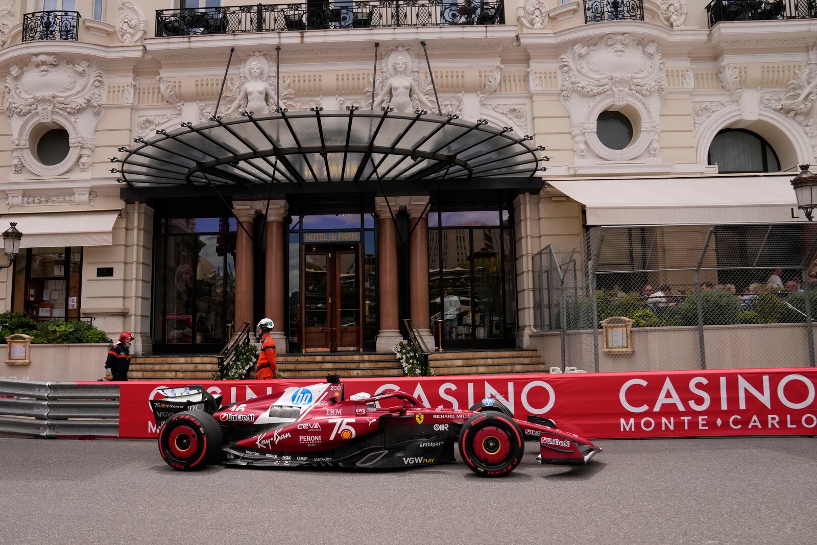 Ferrari driver Charles Leclerc of Monaco steers his car during the first free practice ahead of the Formula One Monaco Grand Prix race at the Monaco racetrack in Monaco, Friday, May 23, 2025. (AP Photo/Manu Fernandez)