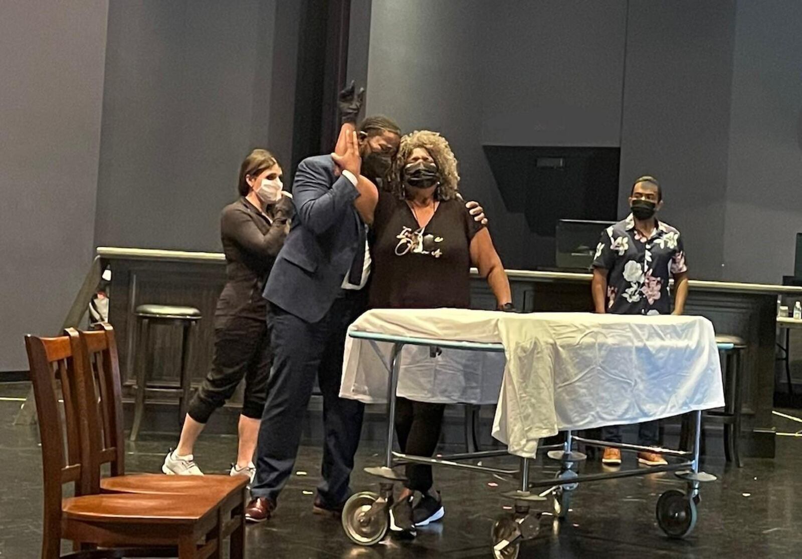 Left to right: Foreground, Sankara Harouna (Dizzy Gillespie) and Angela Brown (Addie Baker). Background; Sarah Stembel (Dori Parker) and Martin Bakari (Charlie Parker) in rehearsals for "Charlie Parker's Yardbird." CONTRIBUTED
