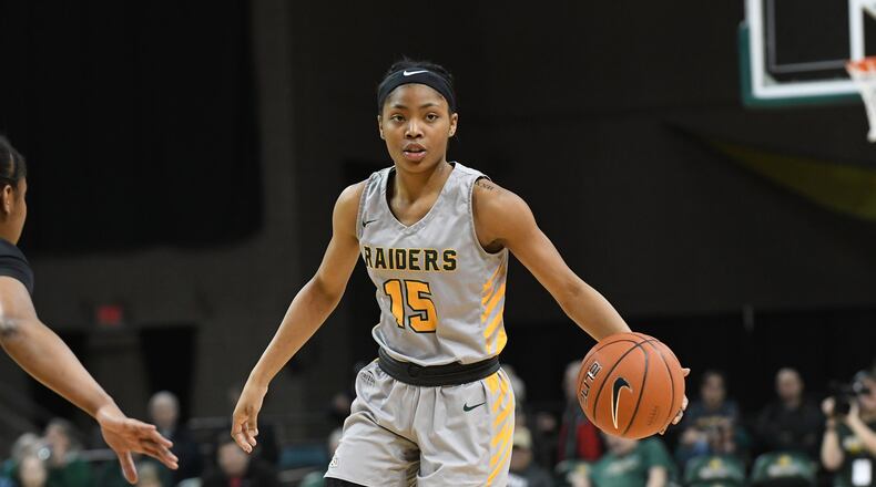 Wright State’s Angel Baker during last week’s Horizon League quarterfinal game vs. Oakland at the Nutter Center. Keith Cole/CONTRIBUTED