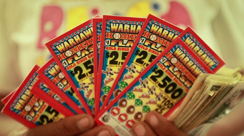 A detail of the Warhawk's special $2500 pull-tab instant ticket at the Dryden Road Bingo location. Bingo revenues in Ohio had decreased for years. A bad economy and an ever-changing array of gambling options have put plenty of stress on bingo operations, especially smaller games. Still, charities are benefiting from bingo, which brought in more than $900 million in 2011. Some local operators say it's survival of the fittest in this competitive field.JIM WITMER / STAFF