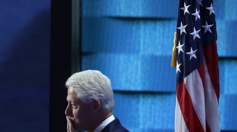 PHILADELPHIA, PA - JULY 26: Former US President Bill Clinton arrives on stage to deliver remarks on the second day of the Democratic National Convention at the Wells Fargo Center, July 26, 2016 in Philadelphia, Pennsylvania. Democratic presidential candidate Hillary Clinton received the number of votes needed to secure the party’s nomination. An estimated 50,000 people are expected in Philadelphia, including hundreds of protesters and members of the media. The four-day Democratic National Convention kicked off July 25. (Photo by Chip Somodevilla/Getty Images)