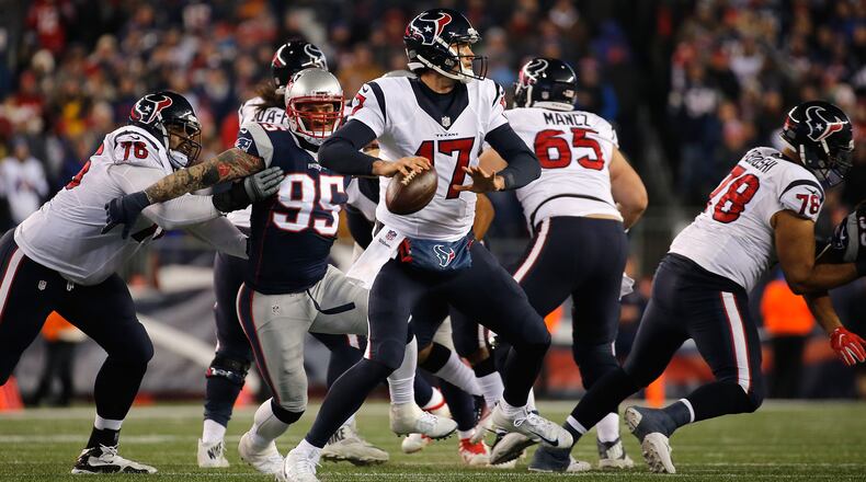 Former Texans quarterback Brock Osweiler, shown here in a Jan. 14 AFC Divisional Playoff game against the Patriots in Foxboro, Mass., will start the Browns' first preseason game Thursday, against the Saints.
