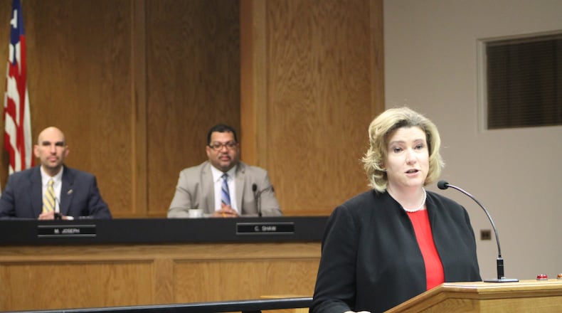 Dayton Mayor Nan Whaley during her fourth State of the City speech. CORNELIUS FROLIK / STAFF