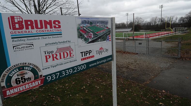 A private fundraising effort by the Tipp Pride Association has paid for new turf and a new concession/restrooms/storage building at the Tippecanoe High School Stadium at City Park. MARSHALL GORBY\STAFF