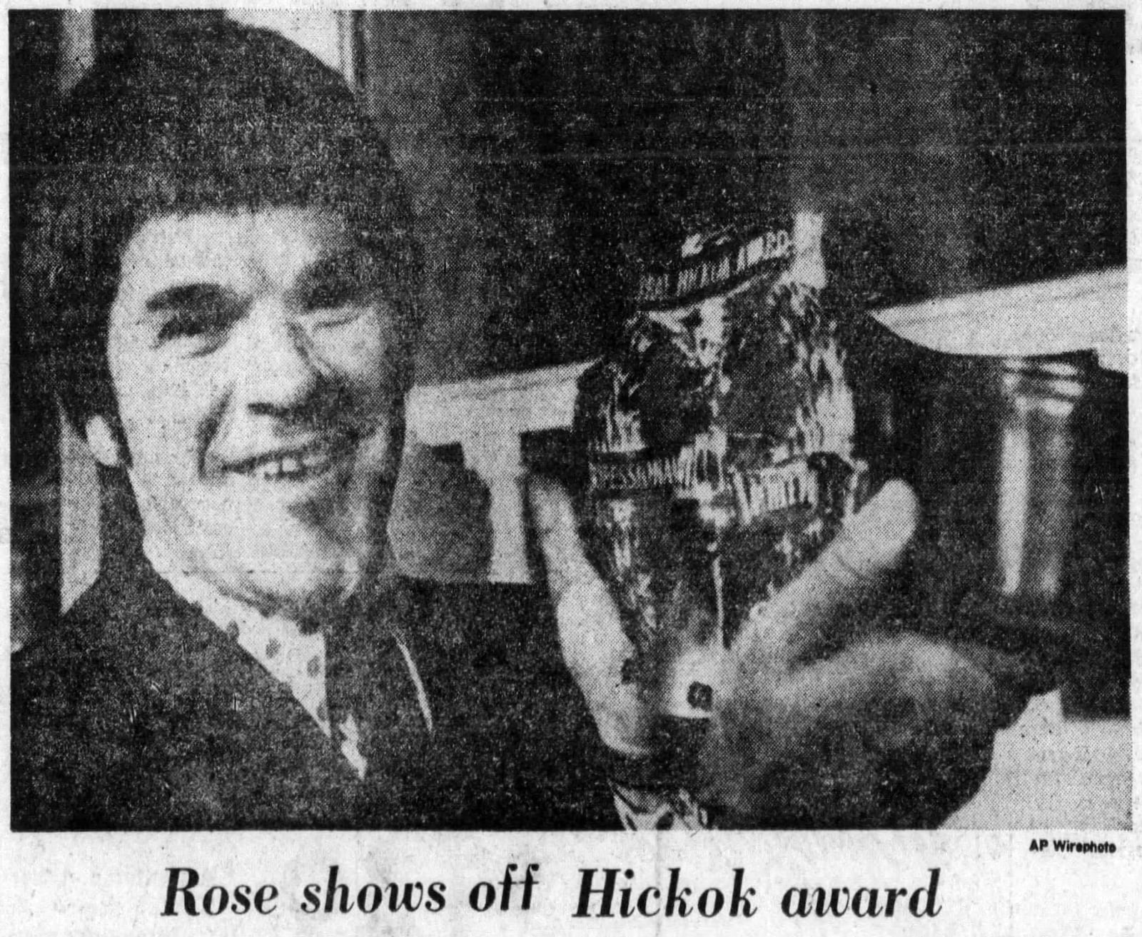 Cincinnati third baseman Pete Rose received the S. Rae Hickok belt in New York as Professional Athlete of the Year in 1976. DAYTON DAILY NEWS ARCHIVES