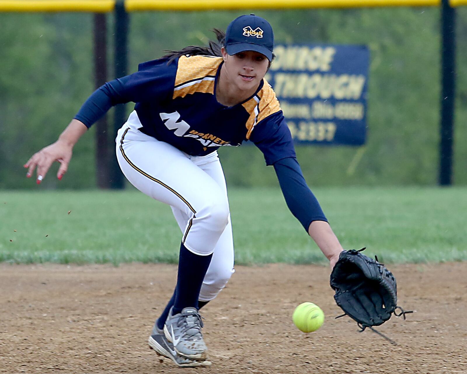 Monroe shortstop Alexis Arnold fields a Franklin ground ball during Wednesday’s game at Monroe. CONTRIBUTED PHOTO BY E.L. HUBBARD