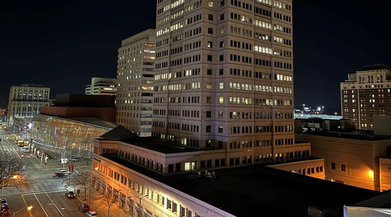 Premier Health's office building in downtown Dayton. The health care system says more than half of its employees who worked in system support functions in downtown are working remotely full time. CORNELIUS FROLIK / STAFF