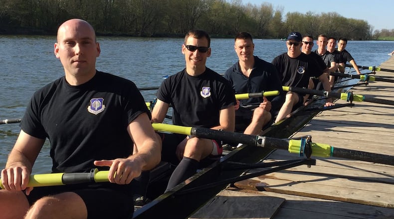 Members of an Air Force Life Cycle Management Center rowing team pause before a competition. The group was inspired to form a team by the book ‘Boys in the Boat,’ which told the story of an ‘underdog’ American team that won the 1936 summer Olympics. ‘Boys in the Boat’ is one of the books on the Air Force chief of staff’s reading list. (Courtesy photo)