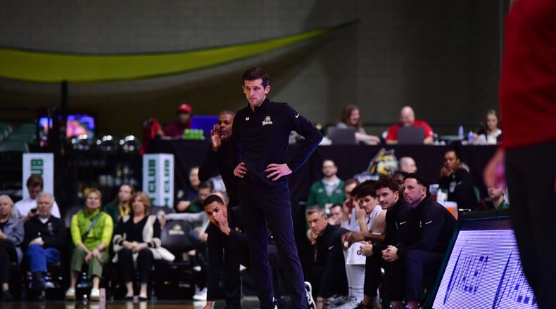 Wright State's Clint Sargent on the sideline during the Raiders' game vs. IU Indy at the Nutter Center in the first round of the Horizon League tournament. Joe Craven/Wright State Athletics
