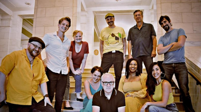 Composer/lyricist/librettist Mark Brown (seated center) and the cast of the Human Race Theatre Company's production of "This is Tom Jones!" PHOTO COURTESY OF HUMAN RACE THEATRE COMPANY