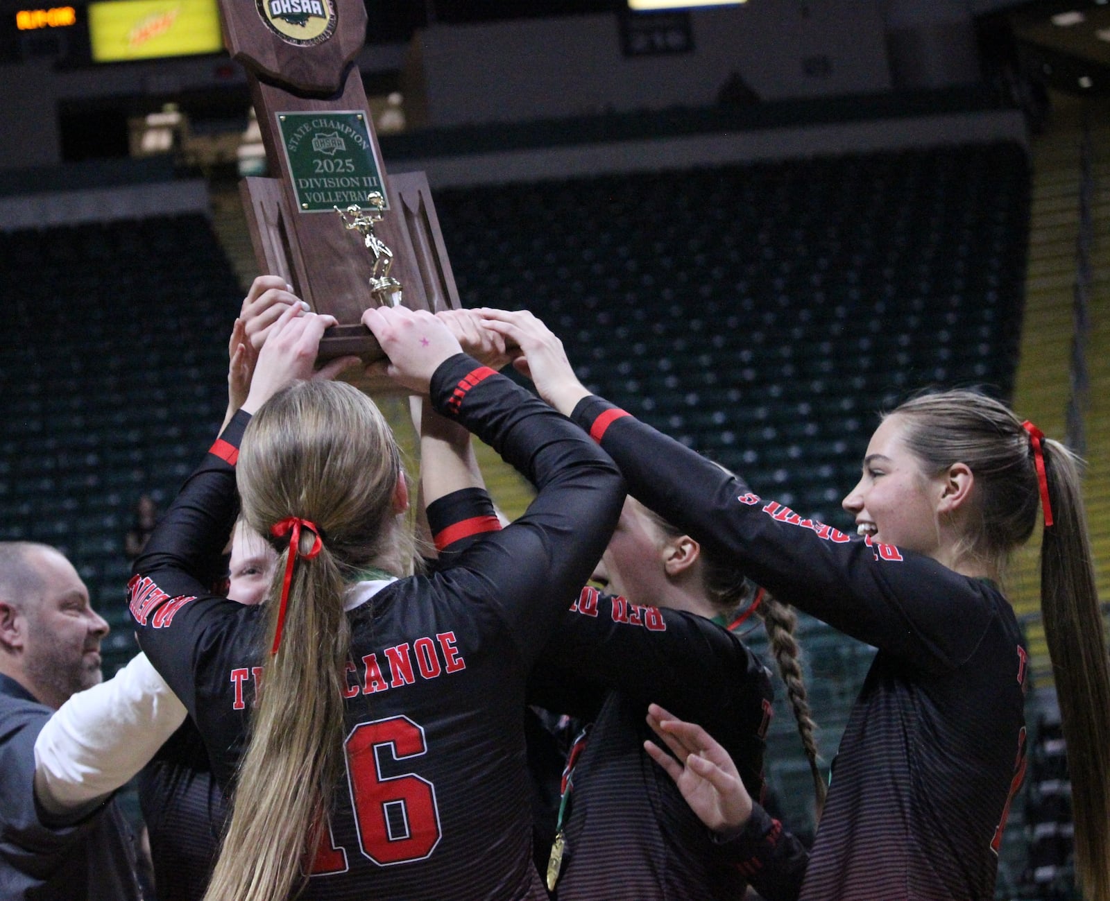 The Tippecanoe High School girls volleyball team beat Bloom-Carroll 3-0 on Saturday night at Wright State University to win their first-ever state championship in school history. HENRY S. CONTE / CONTRIBUTED PHOTO