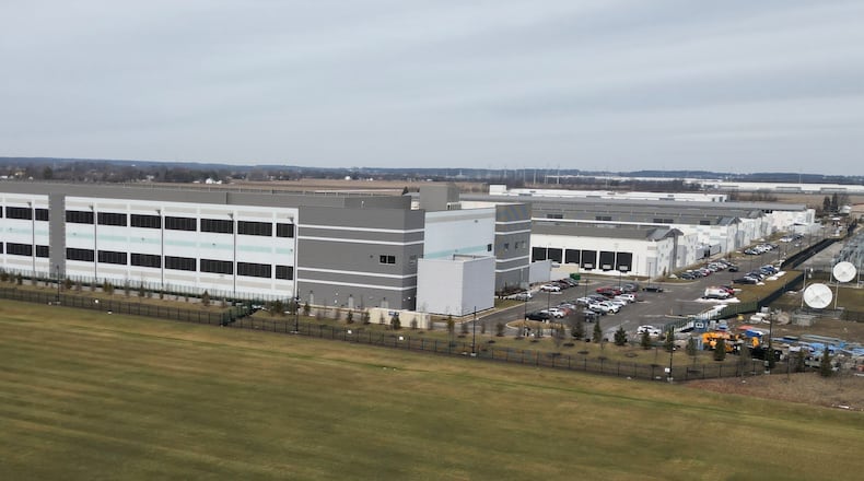 An aerial view of Amazon AWS Data Center on Tuesday, Feb. 17, 2026, in Dublin, Ohio. JOSEPH COOKE VIA DRONE / STAFF