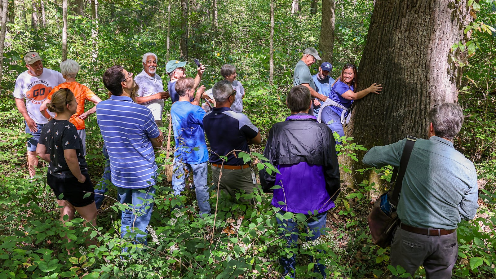 About two dozen people participated in a tour of Ferguson Land Lab on Wednesday, Oct. 1 at Beavercreek High School. A ceremony was held for the forest's addition to the Old-Growth Forest Network. BRYANT BILLING / STAFF