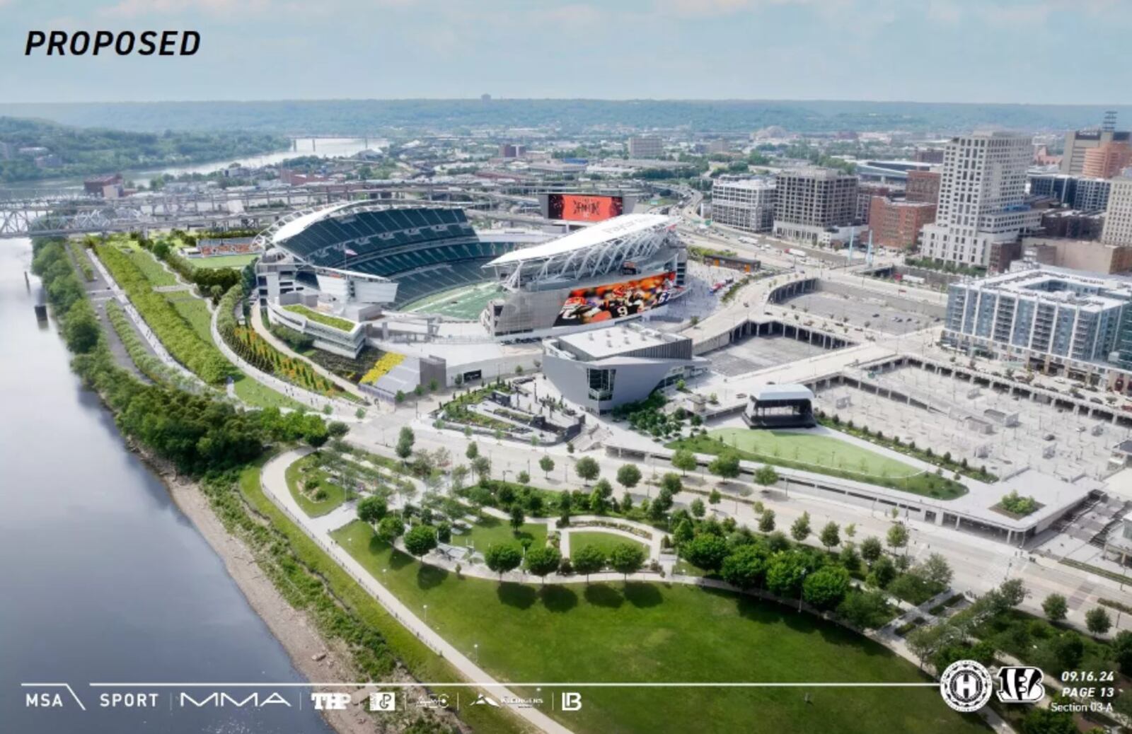 Hamilton County has released renderings and images showing what Paycor Stadium could look like if it undergoes a massive renovation. Hamilton County Commission President Alicia Reece has met with Ohio Gov. Mike DeWine to ask for state funding. Renderings show a massive retooling of the stadium’s north end zone sections, with new club seats and other premium-seating options, as well as a large viewing patio and giant scoreboard. HAMILTON COUNTY