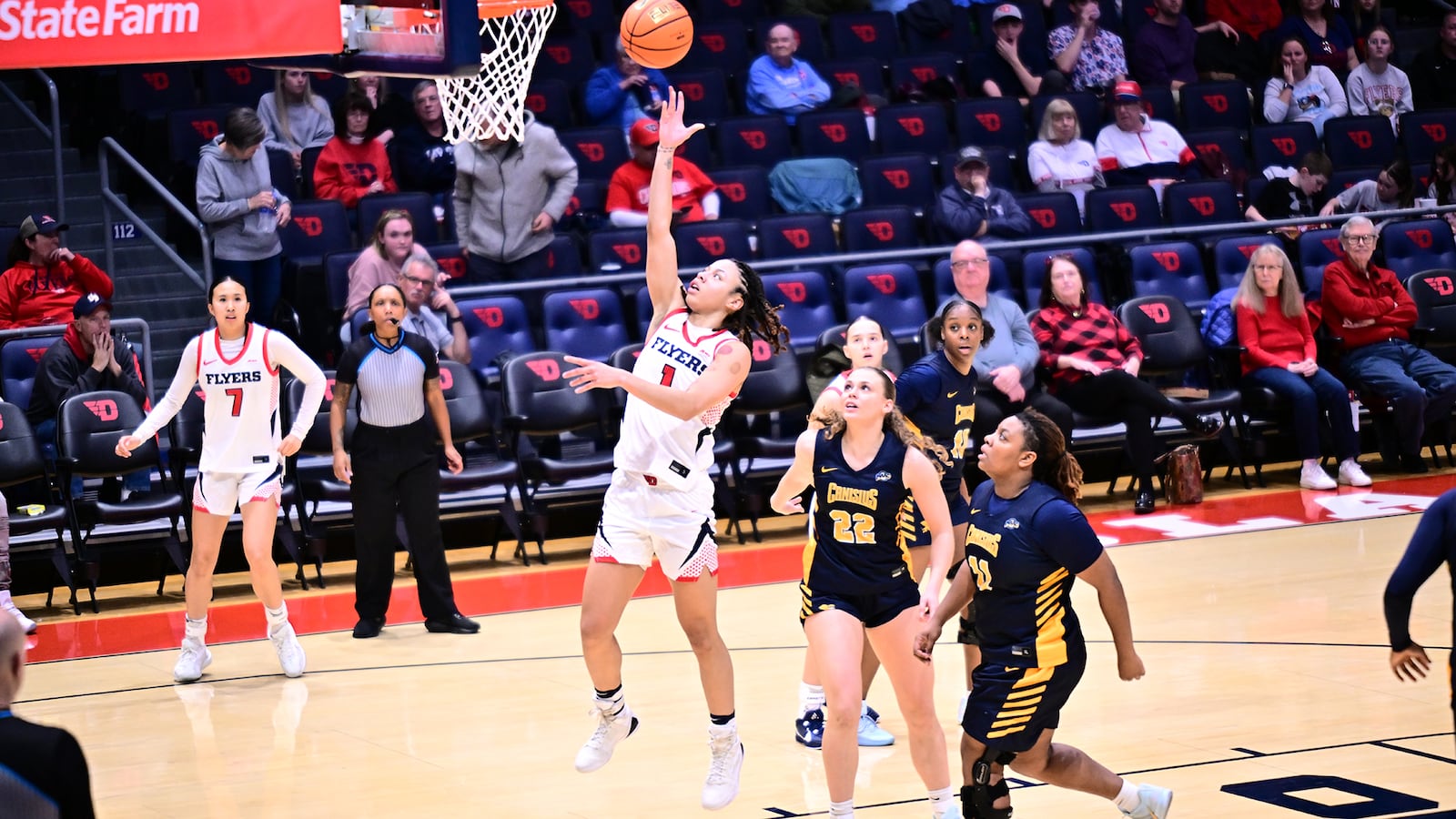 UD's Nayo Lear goes up for two of her game-high 19 points against Canisius on Friday, Nov. 22 at UD Arena. The Flyers senior guard also had seven steals, seven rebounds and four assists. ERIK SCHELKUN / CONTRIBUTED PHOTO