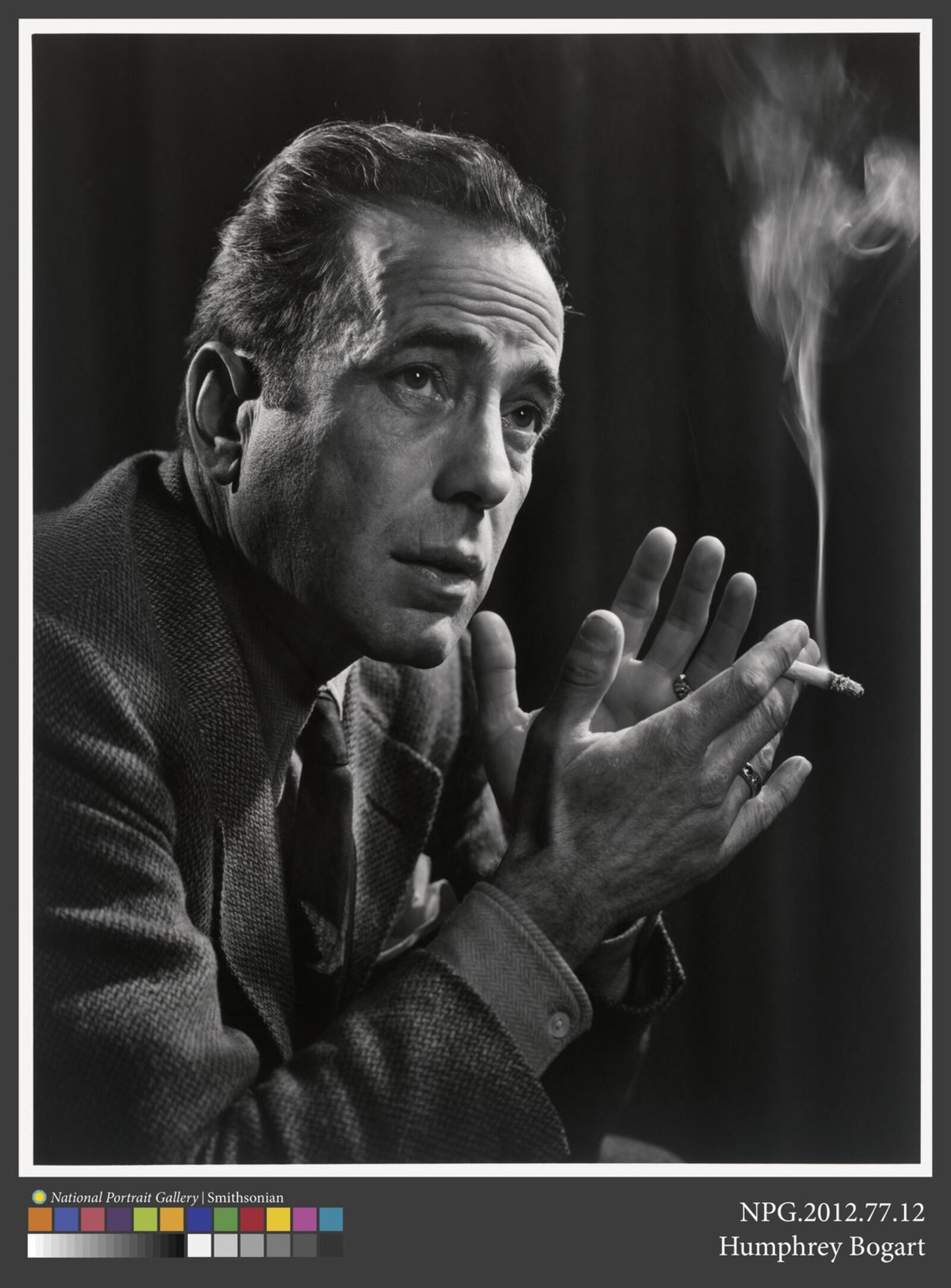 Photographer Yousuf Karsh is known for his portraits of famous people. Here’s “Humphrey Bogart” (SOURCE: courtesy of National Portrait Gallery, Smithsonian Institution; gift of Estrellita Karsh in memory of Yousuf Karsh Estate of Yousuf Karsh.)