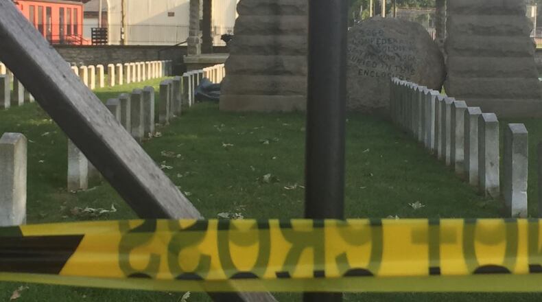 A Confederate statue in a Columbus cemetery was knocked to the ground by vandals. (Contributed Photo/WBNS-TV)