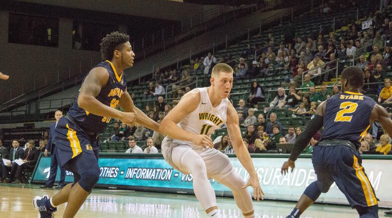 Wright State’s Loudon Love dribbles in the paint against Murray State on Saturday, Nov. 18, 2017, at the Nutter Center. ALLISON RODRIGUEZ/CONTRIBUTED