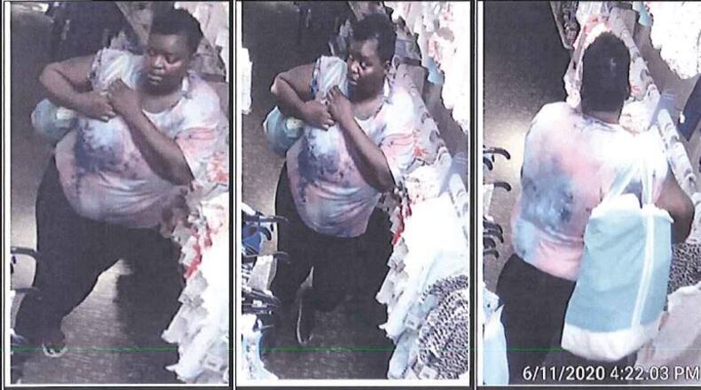 The suspect was captured in security camera images in a June 11 theft at Stein Mart in Town & Country Shopping Center on East Stroop Road, police said. CONTRIBUTED