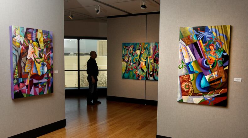 âStories,â the work of four regional painters, Cedric Cox, Jean Koeller, Morris Howard and Ann Kim, is on display in the Burnell R. Roberts Triangle Gallery at Sinclair Community College. LISA POWELL / STAFF