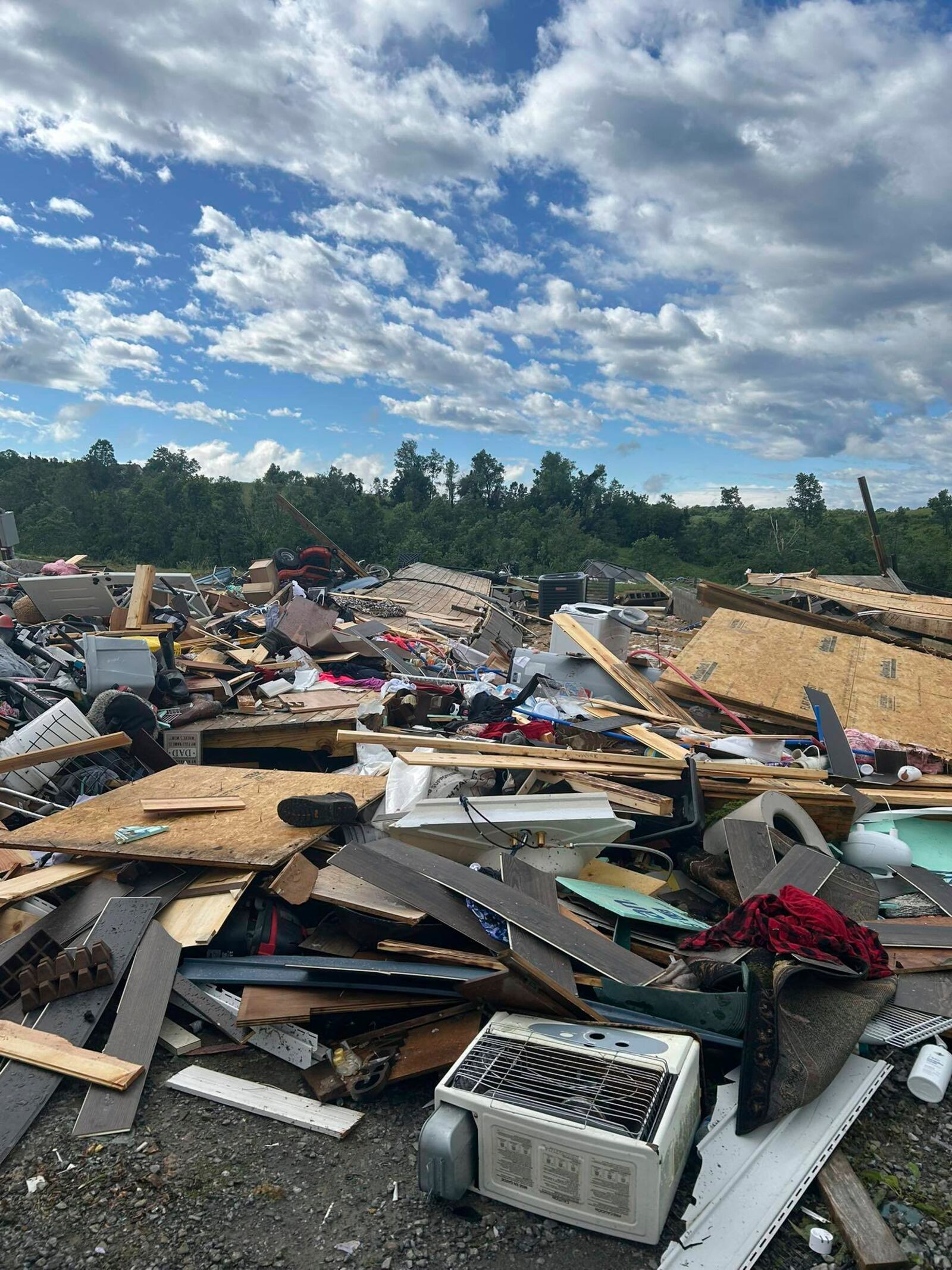 This photo provided by Washington County Sheriff's office shows damage from severe weather in Washington County, Ky., on Friday, May 30, 2025. (Sheriff Jerry Pinkston/Washington County Sheriff's office via AP)