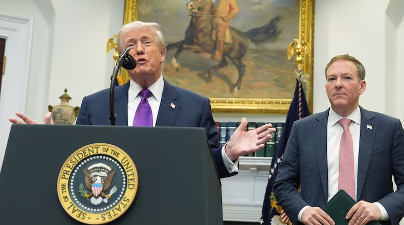 President Donald Trump speaks during an event with Environmental Protection Agency director Lee Zeldin to announce the EPA will no longer regulate greenhouse gases, in the Roosevelt Room of the White House, Thursday, Feb. 12, 2026, in Washington. (AP Photo/Evan Vucci)