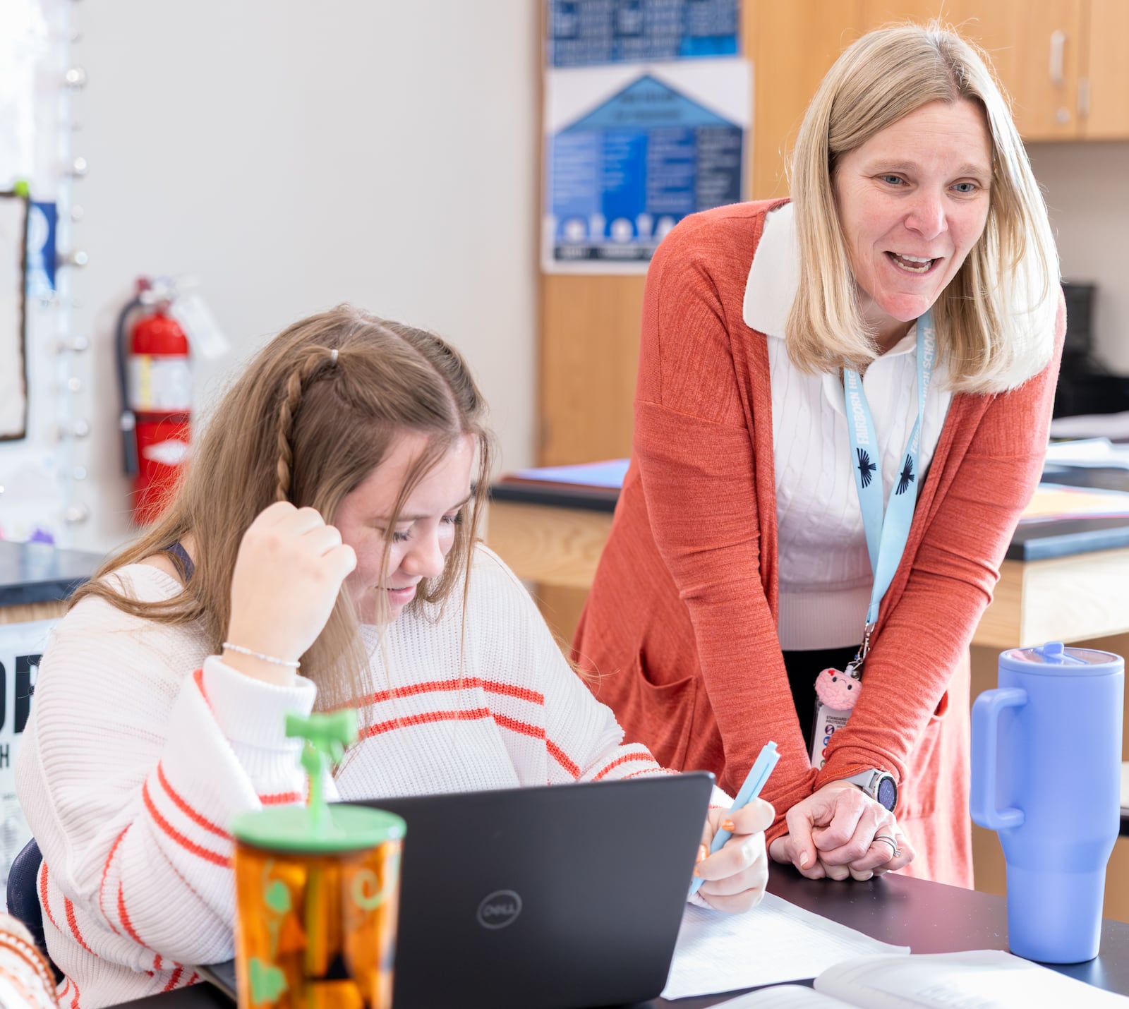 Amanda Spirk, a PLTW biomedical sciences teacher at Fairborn High School, talks to a student during a class on Wednesday, Oct. 15. BRYANT BILLING / STAFF