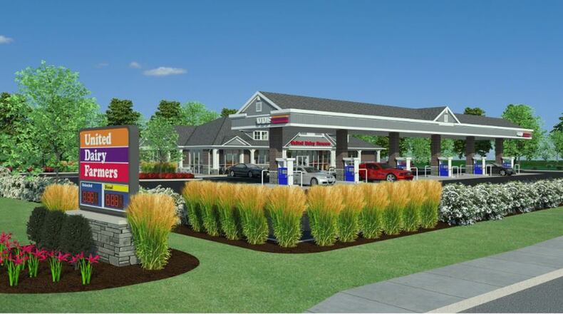 A rendering of the new United Dairy Farmers store to be built in downtown Ross Twp. UDF has developed a new prototype and this UDF will be the sixth one with the new look. CONTRIBUTED