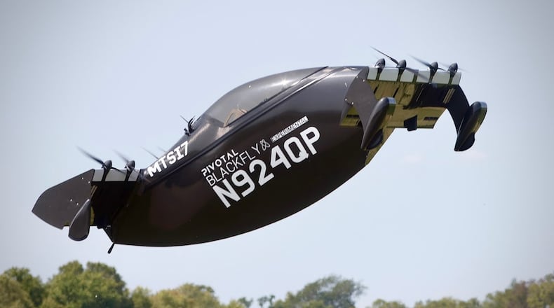The Black Fly electric vertical takeoff and landing vehicle (eVTOL), above Springfield-Beckley Municipal Airport Wednesday Aug. 21, 2024. MARSHALL GORBY/STAFF