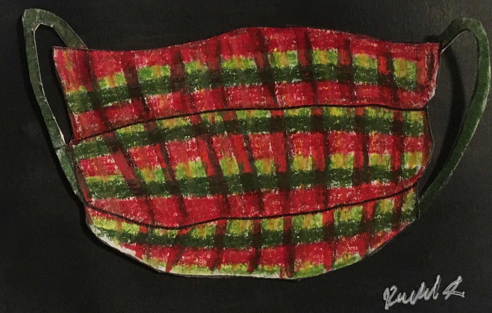 “My design for Santa’s mask was inspired by the warm comfort that Christmas brings to many; it is a homemade plaid mask with red and green that I’m sure he would love to wear,” says Rachel Saine, a junior at Dayton Regional STEM School. CONTRIBUTED