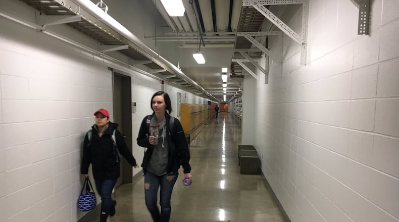 Students walk through Wright State University’s tunnels when the weather outside is hard to stand and they still have to get to classes.