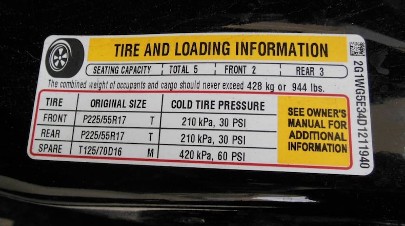 Always inflate tires to the pressure designated on the driver s door placard. Photo by James Halderman