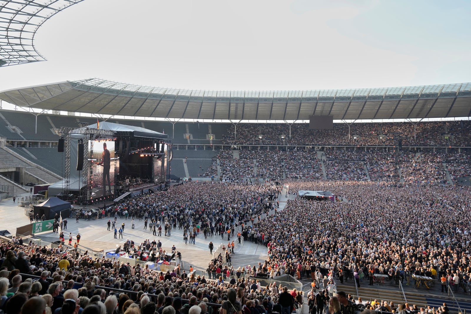 Bruce Springsteen performs with the E Street Band at the Olympic Stadium in Berlin, Germany, Wednesday, June 11, 2025. (AP Photo/Markus Schreiber)