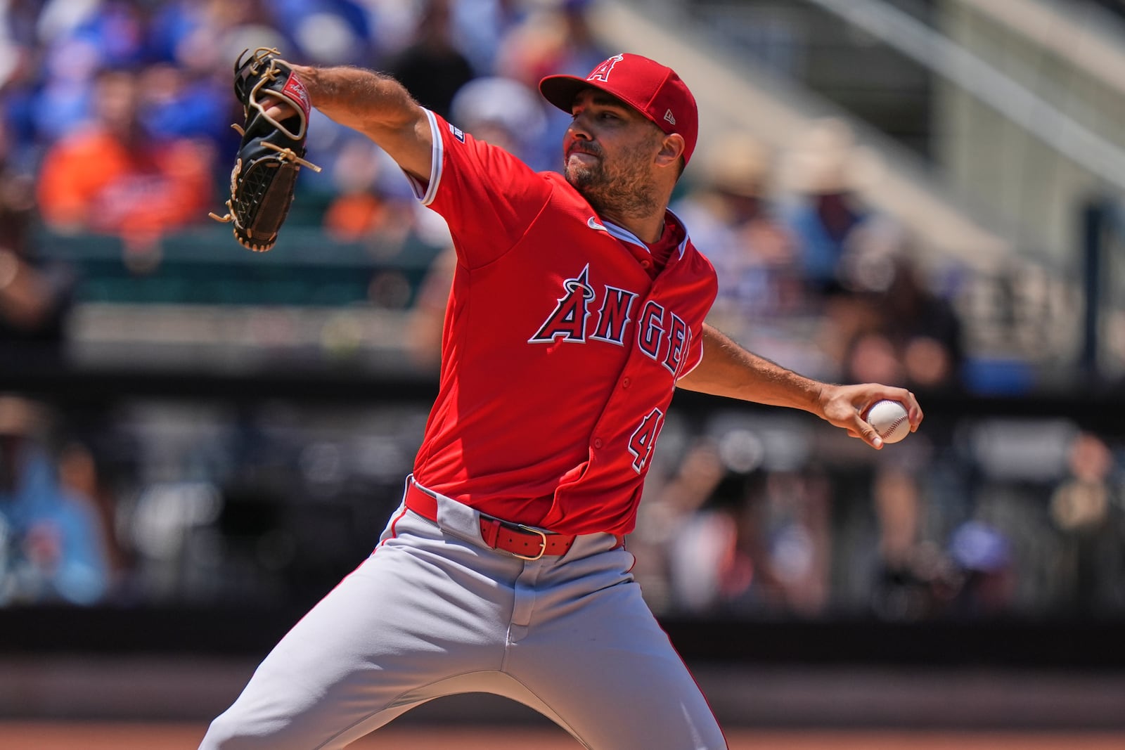 Los Angeles Angels' Brock Burke pitches during the first inning of a baseball game against the New York Mets Wednesday, July 23, 2025, in New York. (AP Photo/Frank Franklin II)