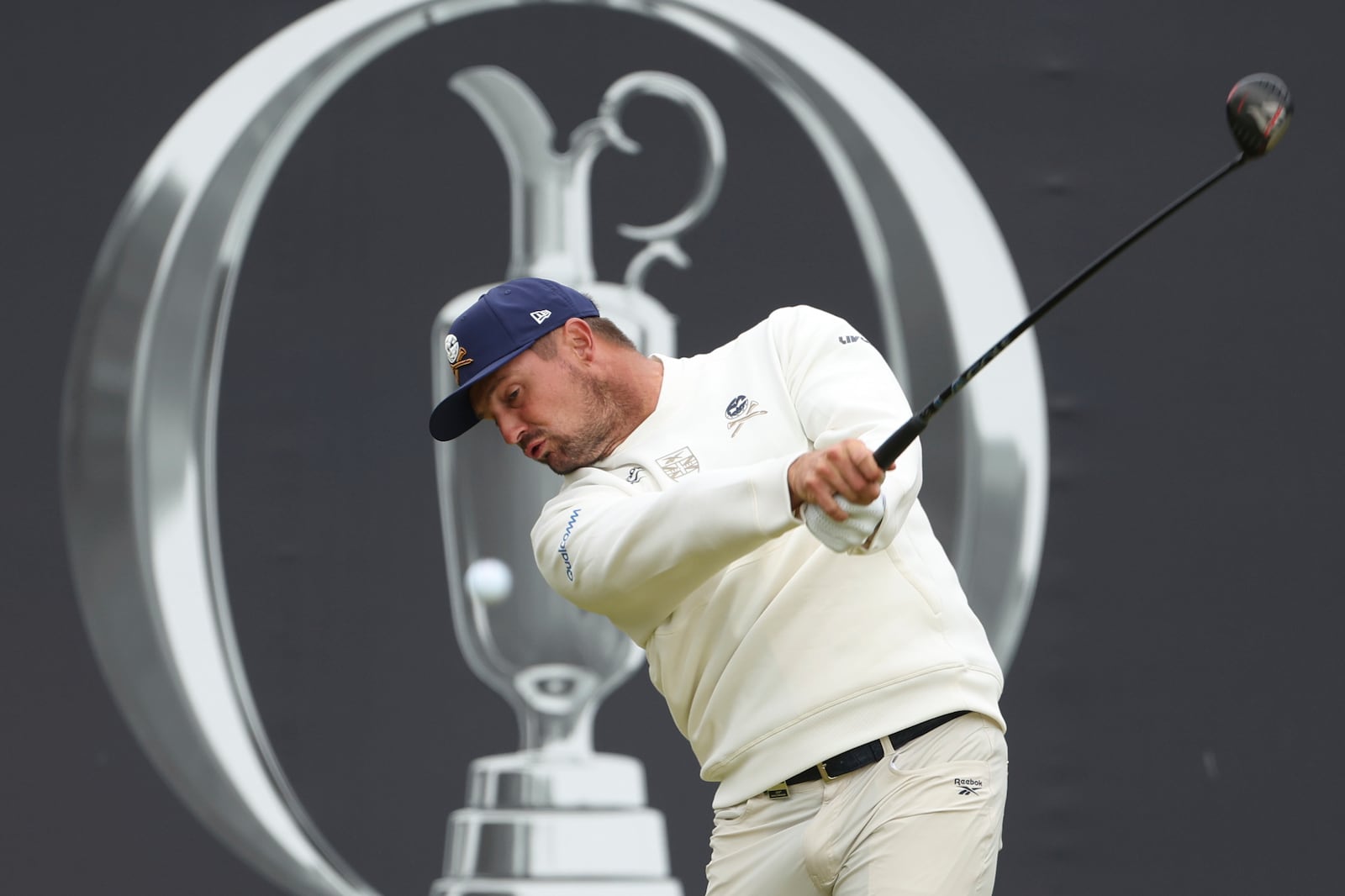 Bryson DeChambeau of the United States play off the 1st tee during the second round of the British Open golf championship at the Royal Portrush Golf Club, Northern Ireland, Friday, July 18, 2025. (AP Photo/Peter Morrison)