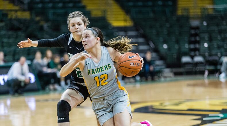 Wright State’s Mackenzie Taylor drives for a bucket against Cleveland State during a game earlier this season at the Nutter Center. CONTRIBUTED