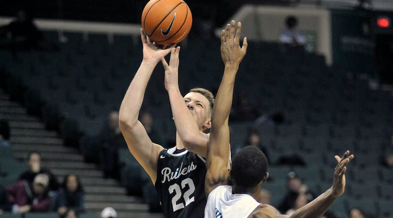 Wright State’s Parker Ernsthausen puts up a shot Thursday night in the 77-74 loss at Cleveland State. JAY MORRISON/STAFF