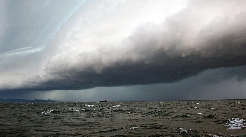 Storm clouds loom over Lake Superior. When conditions are right, meteotsunamis may occur in many bodies of water around the world, including the Great Lakes.  COURTESY: NOAA, National  Oceanic & Atmospheric Association