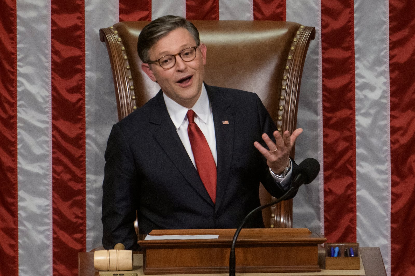 Speaker of the House Mike Johnson, R-La., prepares to gavel in the House chamber for final passage of President Donald Trump's signature bill of tax breaks and spending cuts, at the Capitol, Thursday, July 3, 2025, in Washington. (AP Photo/Rod Lamkey, Jr.)