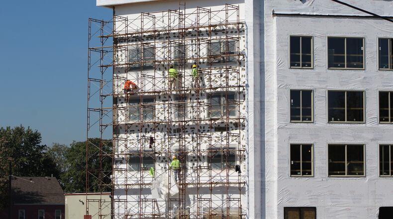 The Flats at South Park, at Burns and Warren streets, expects to open its apartments in January 2018, with leasing likely beginning in December. The apartments include a few studios and a mix of one and two bedrooms. CORNELIUS FROLIK / STAFF