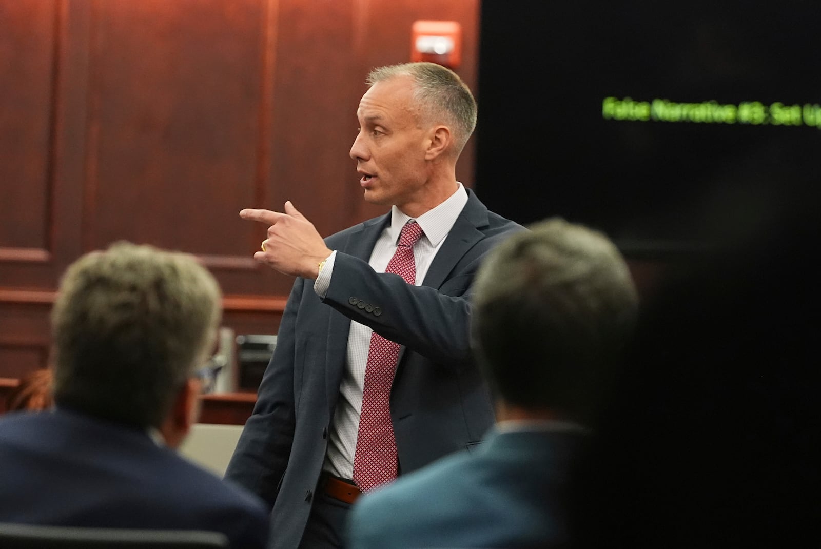 Prosecutor Michael Mauro makes a point during closing arguments in the murder trial of dentist James Craig, who is accused of killing his wife, in district court in Arapahoe County Tuesday, July 29, 2025, in Centennial, Colo. (AP Photo/David Zalubowski, Pool)